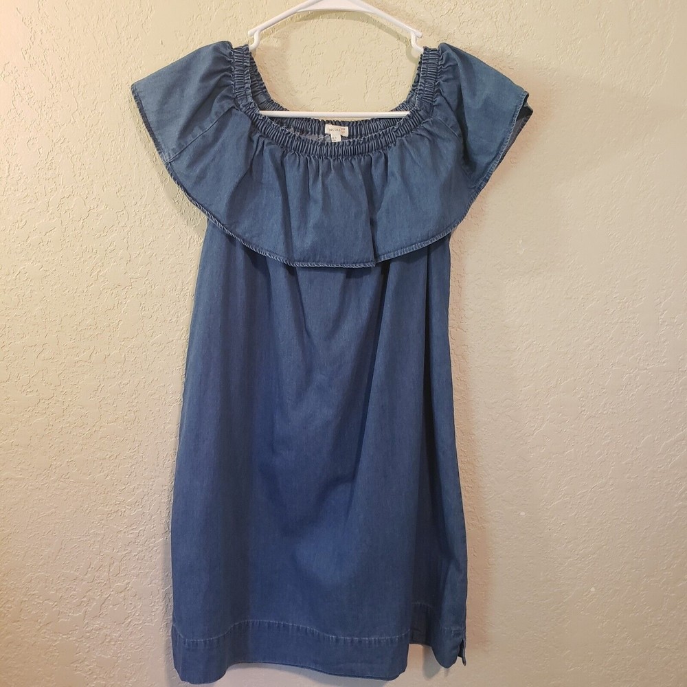 Crewcuts Girls Size 10 Blue Denim Cotton Off the Shoulder Dress